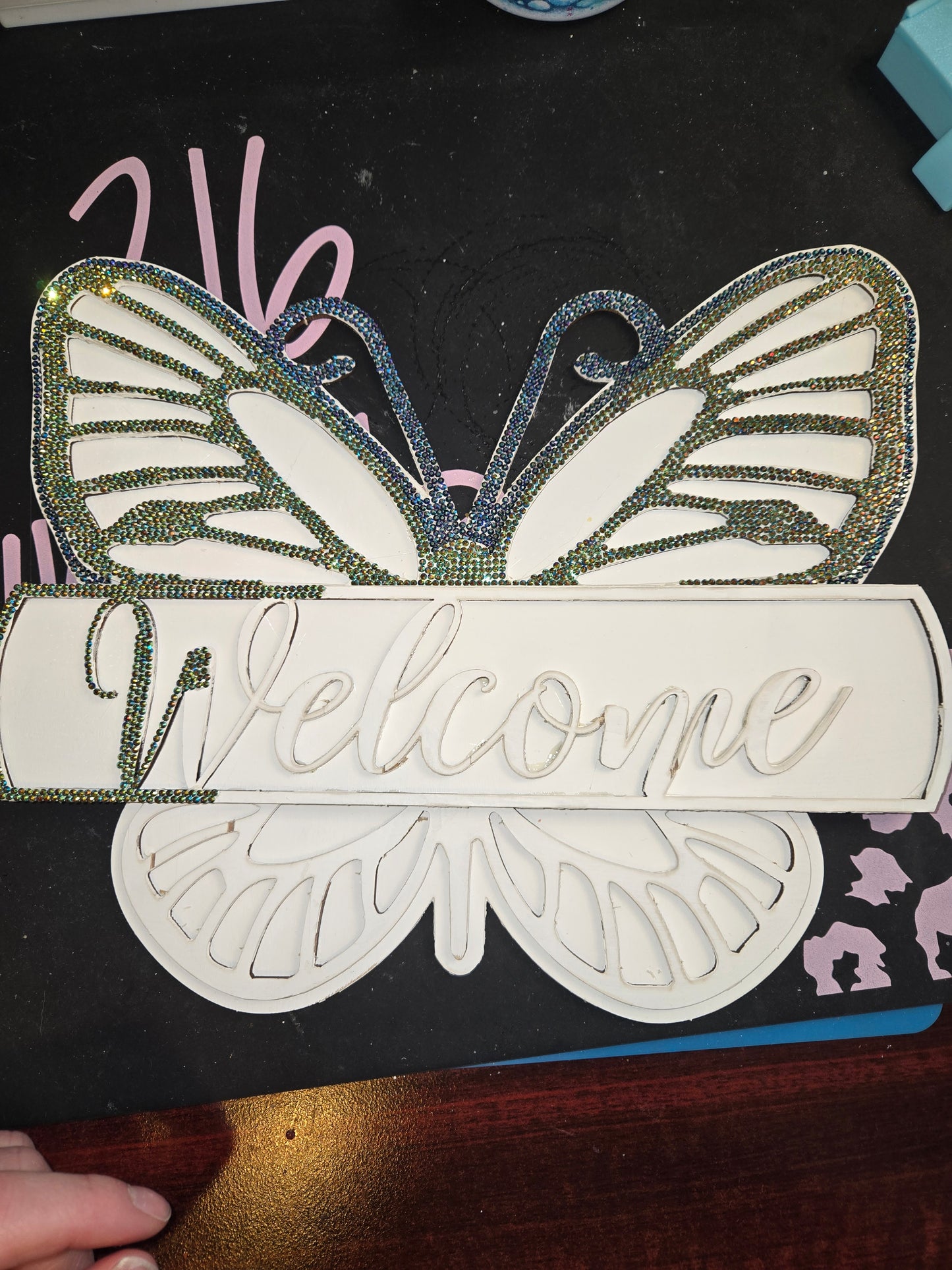 Wood butterfly rhinestone